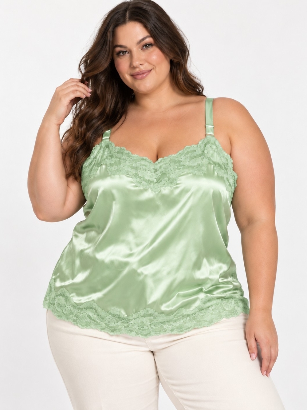 I.N.C. 95% Silk Mint Green Lace Camisole Plus Size 24 Vintage Y2K Lingerie Top